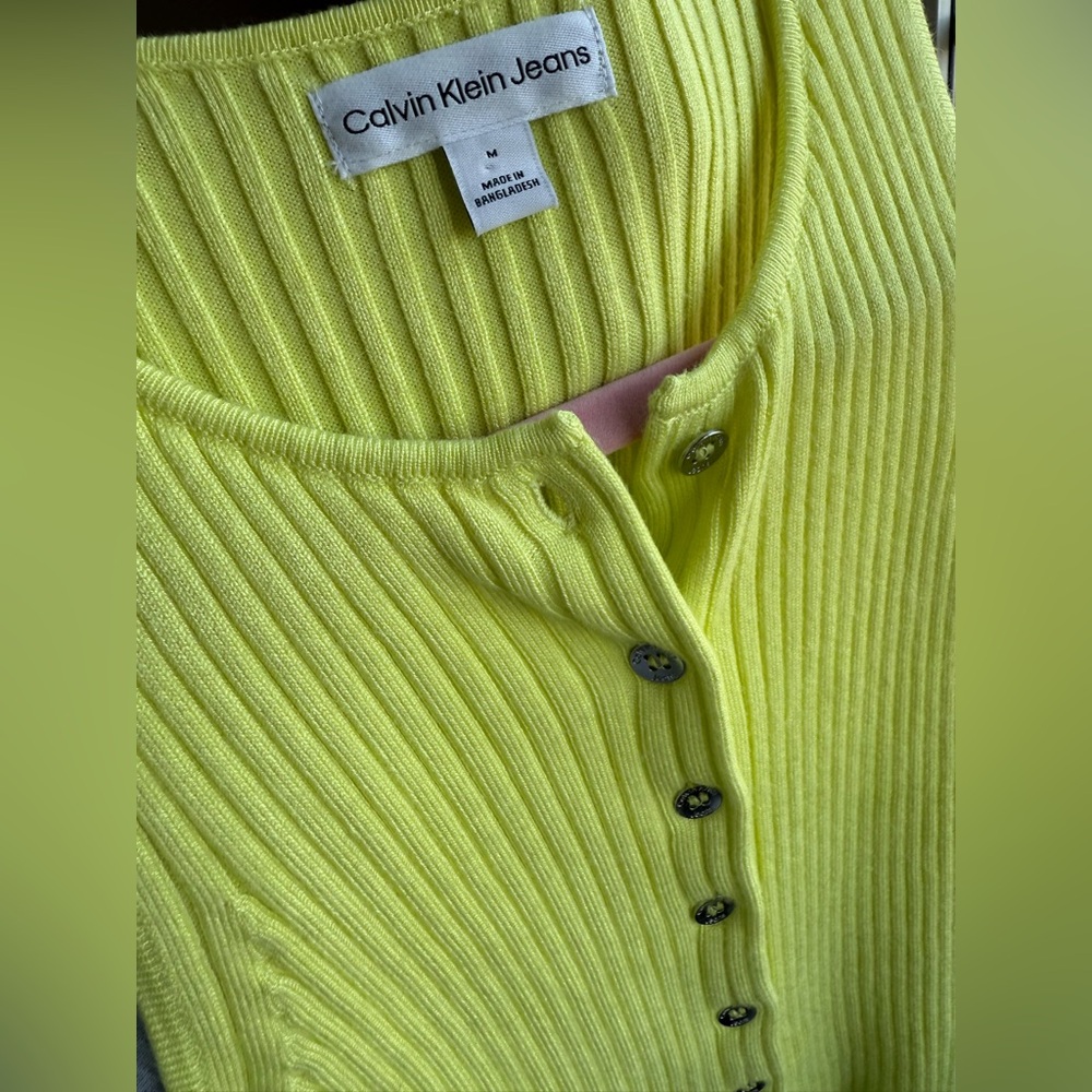 Calvin Klein Jeans Yellow Ribbed Fitted Tank Top - Picture 5 of 5